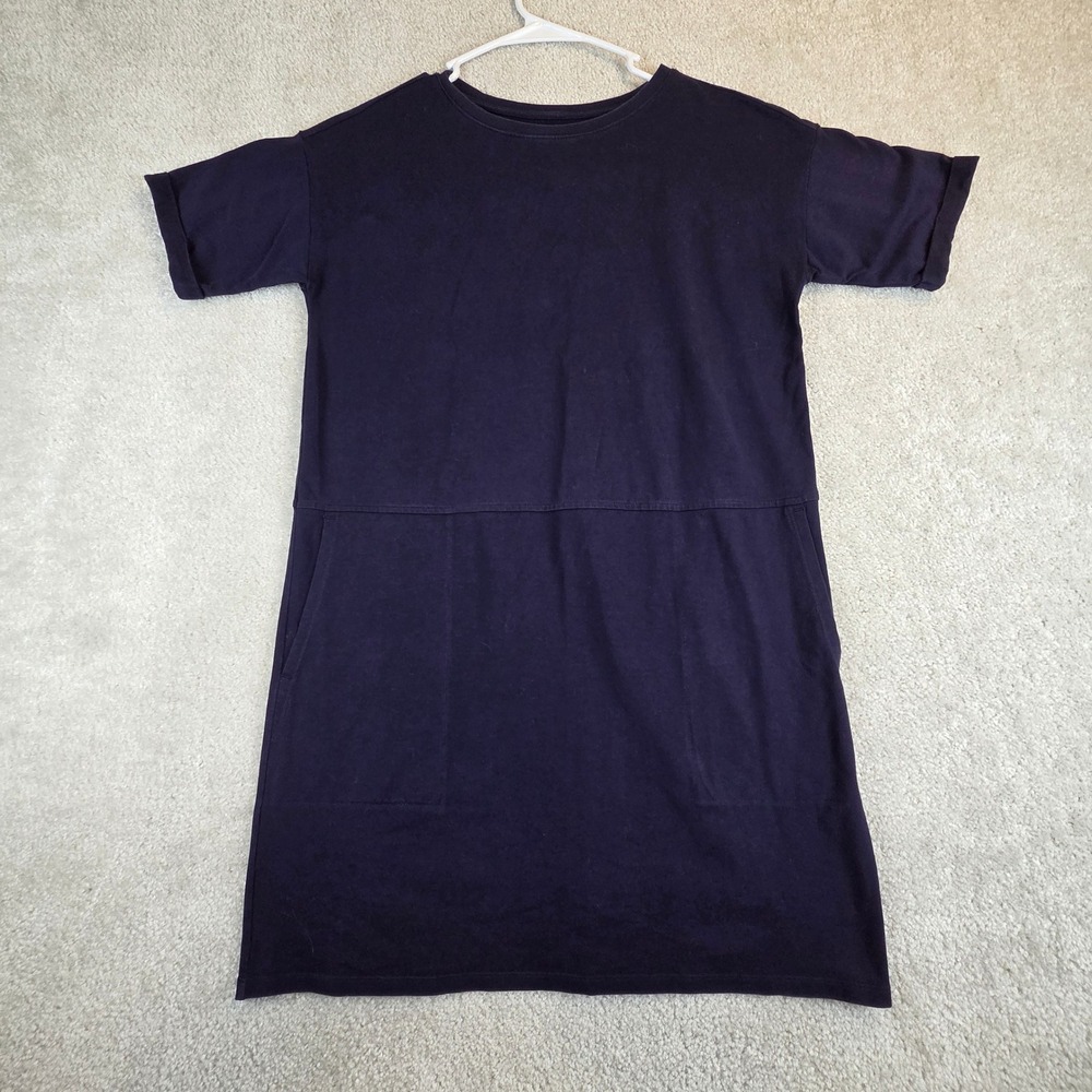 Eileen Fisher Petite‎ PP Navy Organic Cotton Stretch Jersey Pocket Shift Dress